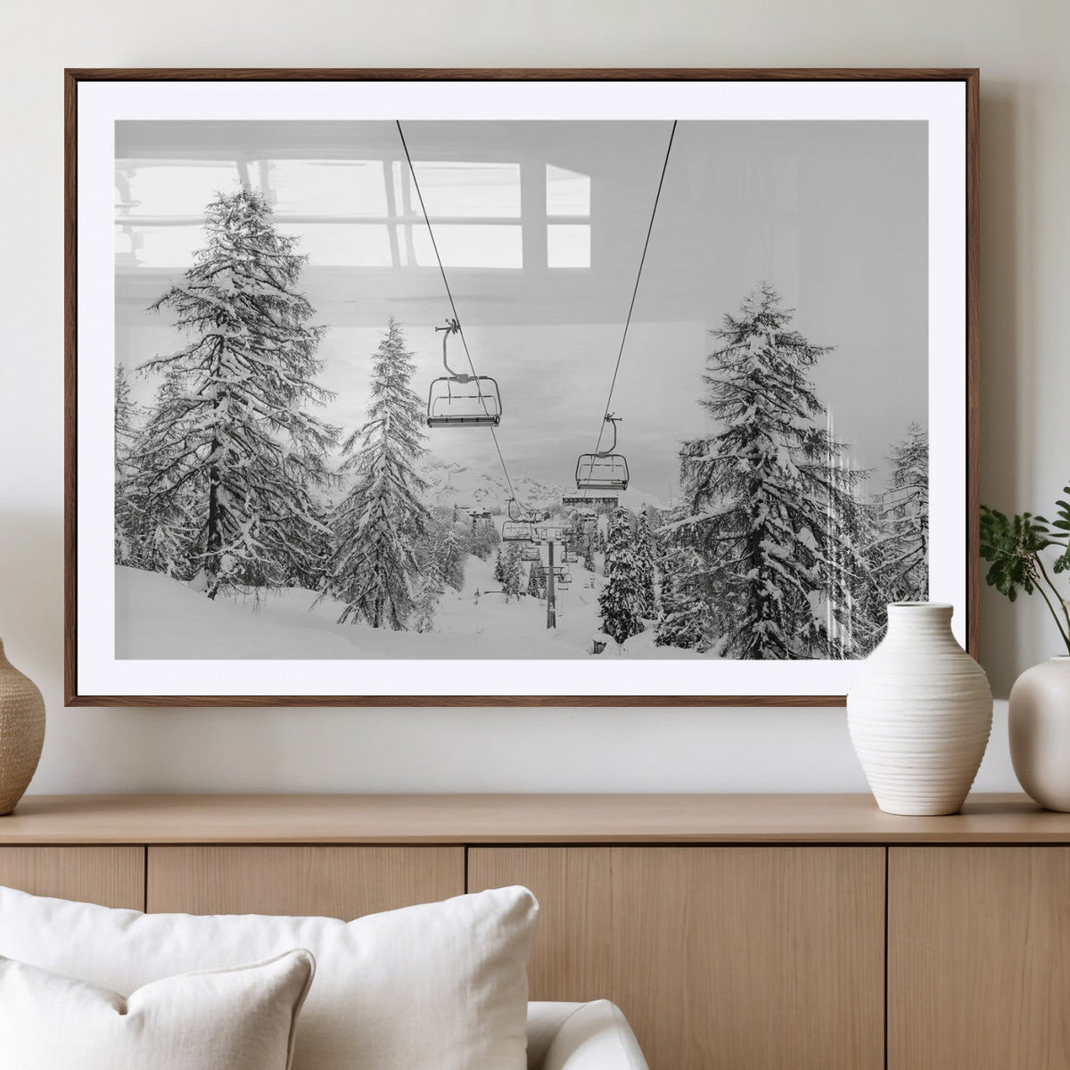 Ski Lift Wall Art | Framed Snowy Mountain Canvas Artwork