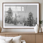 Snowy Ski Lift Wall Art | Framed Winter Forest Canvas