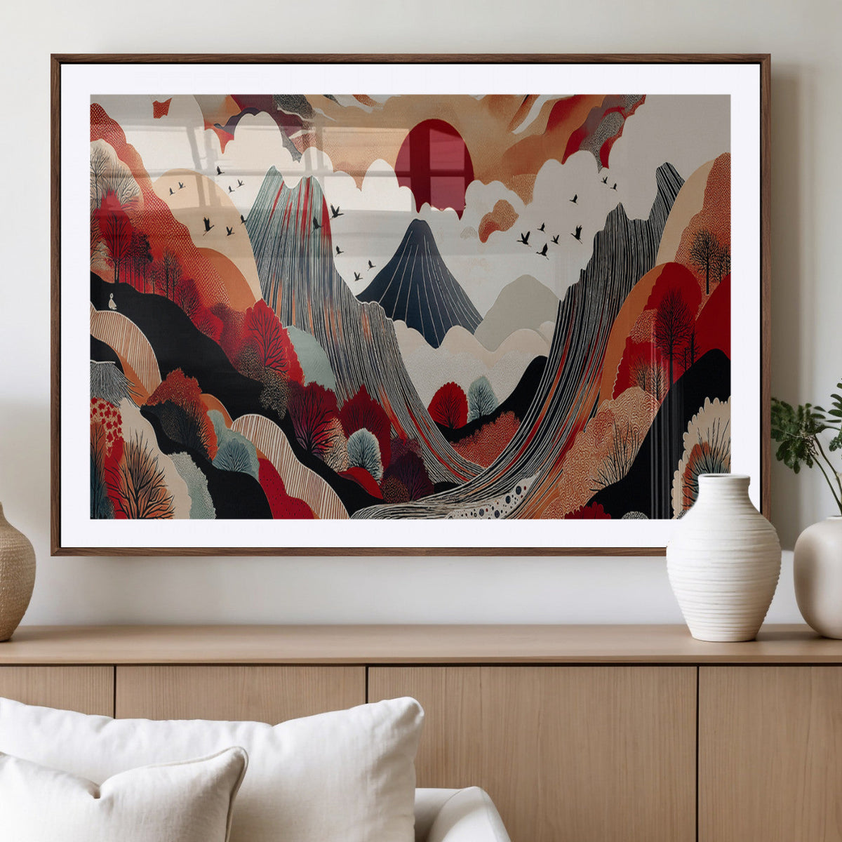 Abstract Mountain Wall Art Canvas Print | Vibrant Stylized Landscape