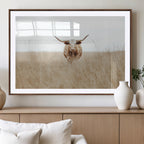 Texas Longhorn Wall Art Canvas Print, Framed Lone Cattle and Longhorn Bull Scene