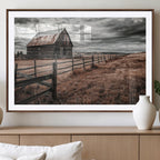 Rustic Barn Wall Art Canvas Print, Framed Moody Field Scene