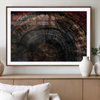 Dark Wood Ring Wall Art Canvas Print, Framed Abstract Tree Slice Print, Rustic Wood Grain Decor