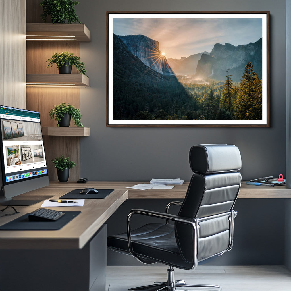 Yosemite Valley Wall Art Canvas Print, Framed Mountain Landscape National Park Art