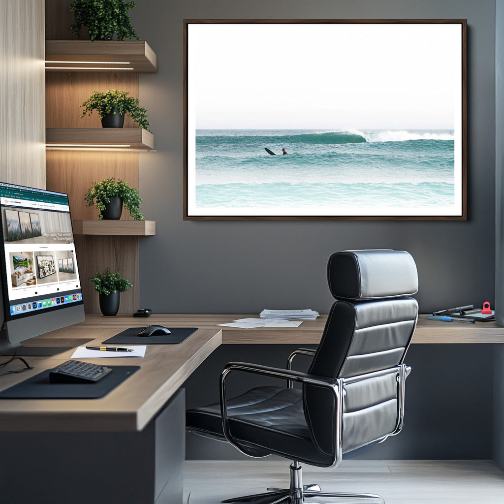 Surfing Wall Art Canvas Print, Framed Minimalist Ocean Waves Beach Art