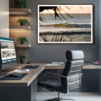 Sunset Surf Wall Art Canvas Print, Framed Golden Hour Waves Boho Beach Art