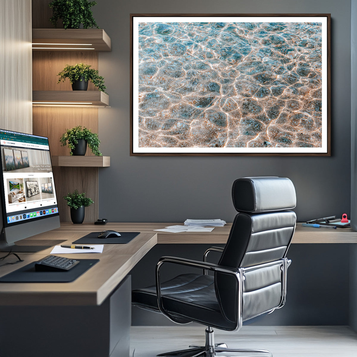 Clear Water Wall Art Canvas Print | Framed Sunlit Ocean Ripples