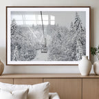 Snowy Ski Lift Wall Art | Framed Winter Mountain Canvas