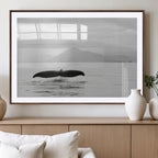 Whale Tail Wall Art | Framed Black White Ocean Canvas