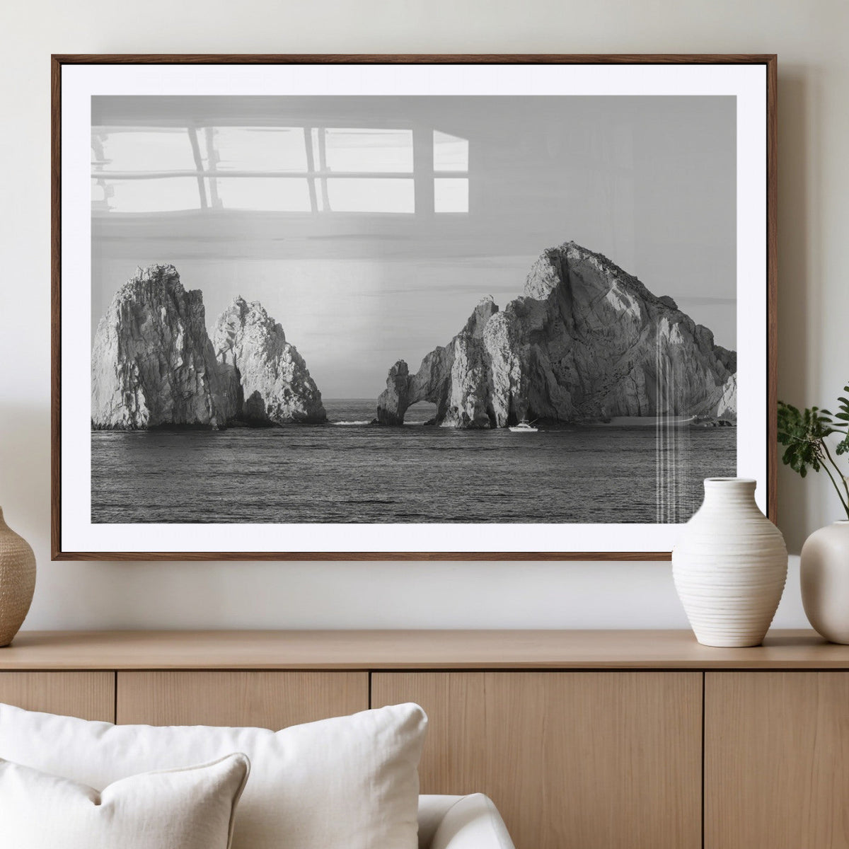 Coastal Wall Art | Framed Black White Ocean Canvas Artwork