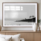 Surfer Cliffs Wall Art Canvas Print, Framed Black White Beach and Ocean Waves