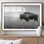 Bison Wall Art Canvas Print, Framed Rustic Wildlife Scene with Wild Buffalo