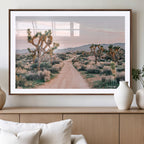 Joshua Tree Wall Art Canvas Print, Framed Desert Road Scene at Sunset