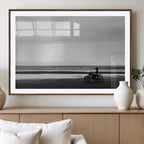 Motorcycle Beach Wall Art Canvas Print, Framed Vintage Motorcycle and Biker Silhouette