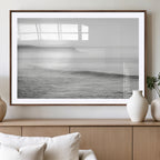 Black and White Seascape Wall Art Canvas Print, Framed Misty Ocean Waves