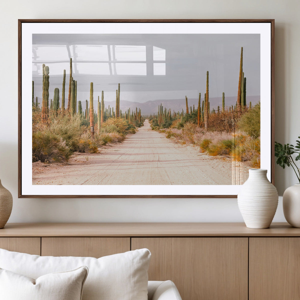 Desert Cactus Wall Art Canvas Print, Framed Southwestern Art, Bohemian Western Decor