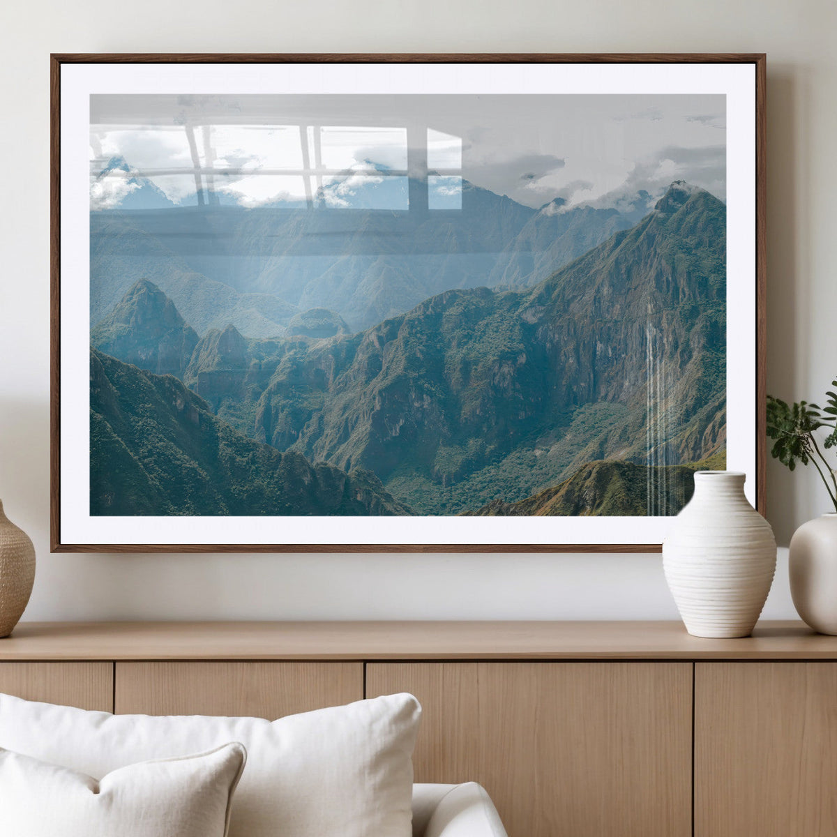 Misty Mountain Wall Art Canvas Print, Framed Cloudy Andean Art, Rugged Mountain Landscape