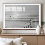 Surfer Silhouette Wall Art | Framed Calm Ocean Canvas