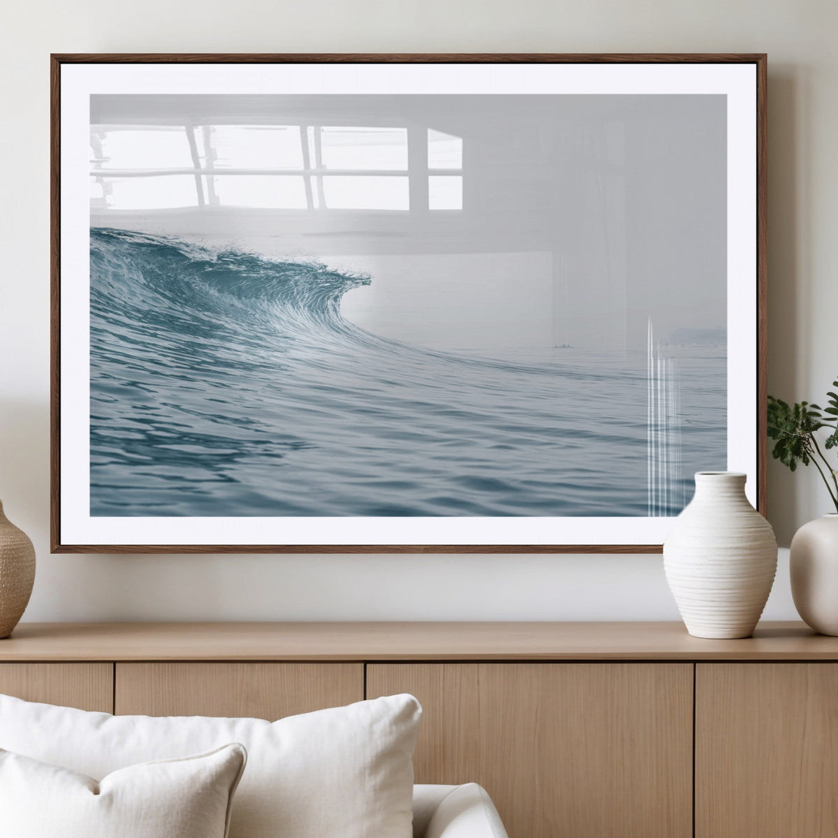 Ocean Wave Wall Art Canvas Print, Framed Coastal Decor Art, Modern Minimalist Ocean