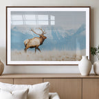 Mountain Elk Wall Art Canvas Print, Framed Rustic Wildlife Art, Lodge Style Decor