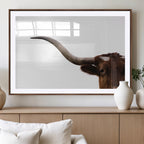 Texas Longhorn Wall Art Canvas Print, Framed Minimalist Cow Art, Ranch Style Decor