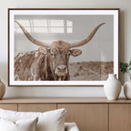 Longhorn Cow Wall Art Canvas Print, Framed Texas Ranch Print, Western Bull Art, Cowboy Decor