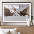 Elk Wall Art Canvas Print, Framed Wildlife Art, Snowy Forest Elk Rustic Lodge Decor