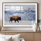 Bison Snow Wall Art Canvas Print, Framed Wildlife Scene, Western Ranch Style Decor