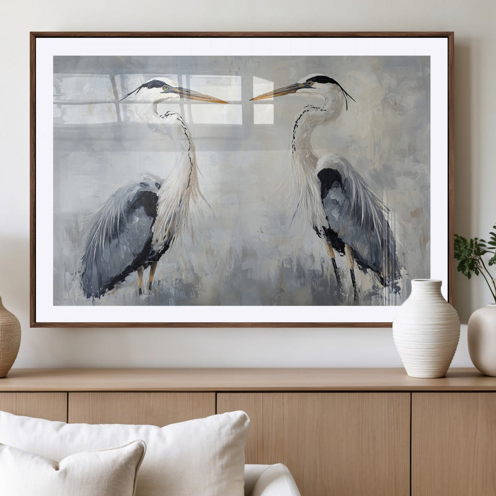 Heron Wall Art Canvas Print, Framed Bird Canvas Decor, Nature Inspired Coastal Art