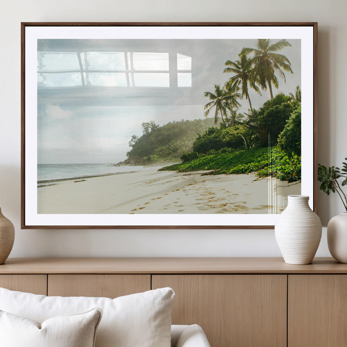 Relaxing Beach Wall Art Canvas Print, Framed Ocean View Coastal Serenity