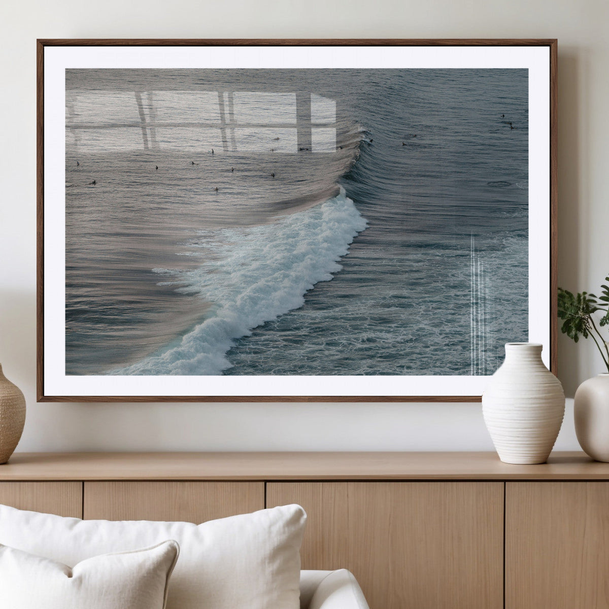 Ocean Waves Wall Art Canvas Print, Framed Coastal Serenity Surf Scene