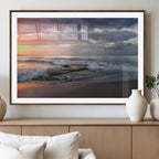 Golden Hour Wall Art Canvas Print, Framed Tranquil Waves Beach Sunset