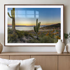 Saguaro Cactus Wall Art Canvas Print, Framed Desert Sunset Art, Southwestern Scene