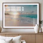Beach Sunset Wall Art Canvas Print, Framed Ocean Waves Summer Escape