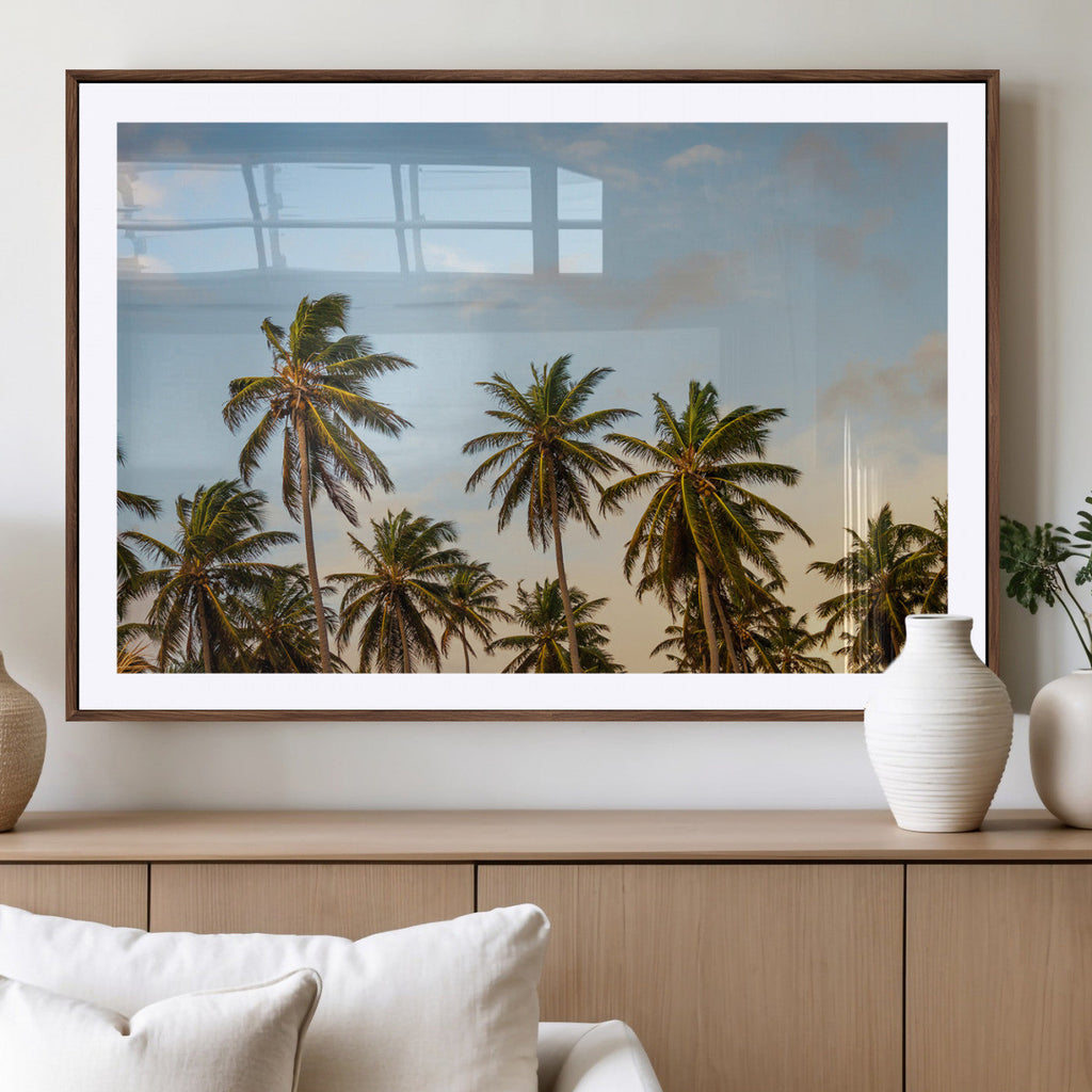 Palms Wall Art Canvas Print, Framed Tropical Coastal Nature Scene