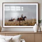 Western Cowboys Wall Art Canvas Print, Framed Horseback Riders on a Rustic Prairie