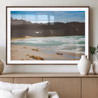 Tranquil Beach Wall Art Canvas Print, Framed Blue Ocean Waves on a Sandy Shore
