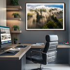 Tranquil Forest Scene Wall Art Canvas Print, Framed Moody Sunbeam Through Trees