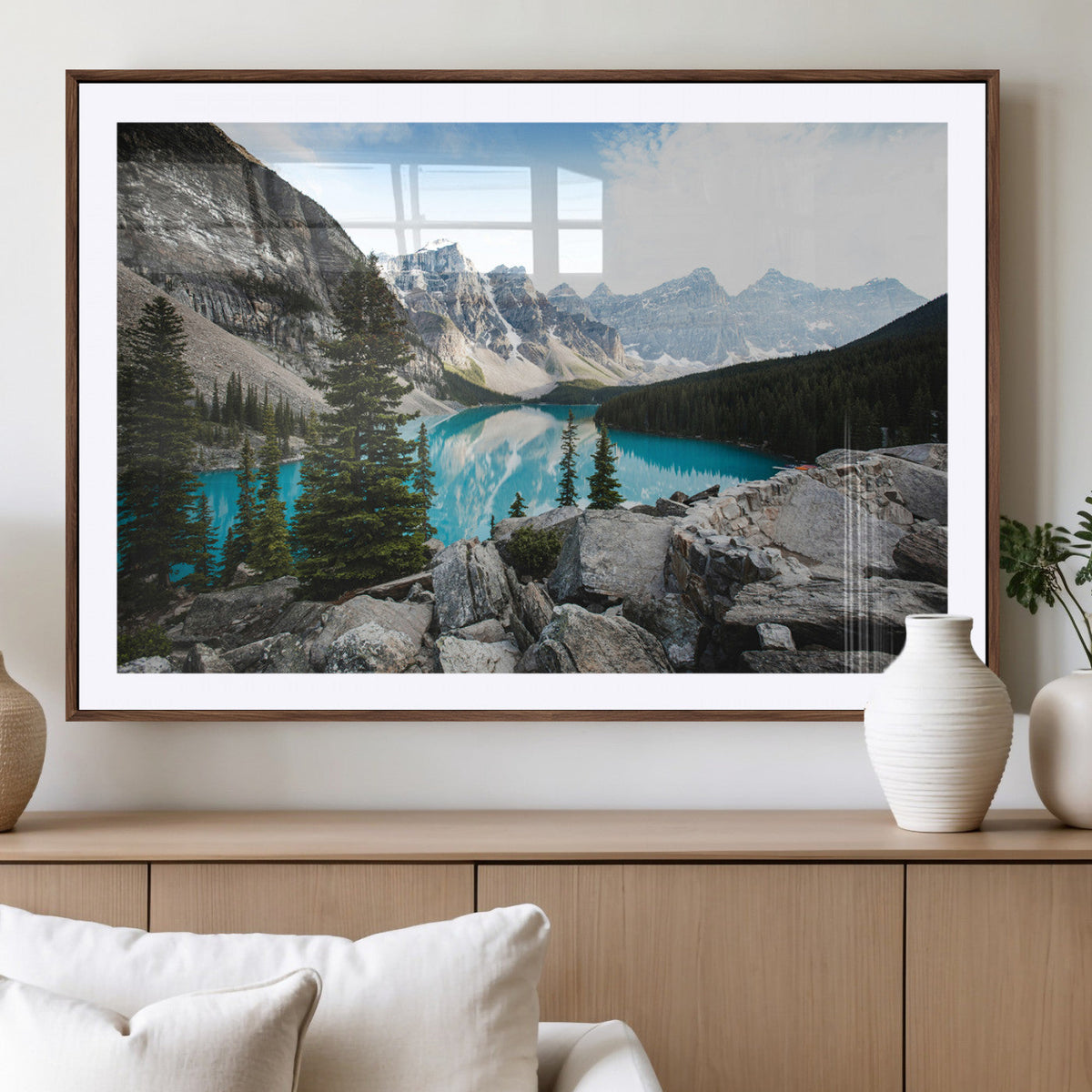 Canadian Rockies Wall Art Canvas Print, Framed Mountain Landscape with Turquoise Water