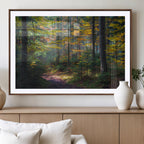Autumn Forest Wall Art Canvas Print, Framed Fall Woodland with Golden Leaves