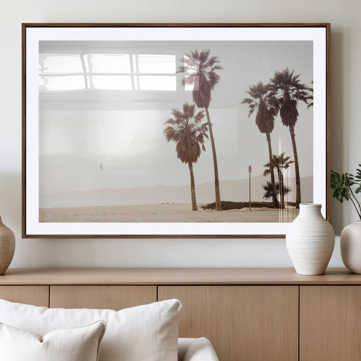 Coastal Light Wall Art Canvas Print, Framed Relaxing Shoreline Art, Minimalist Ocean Tropical Decor