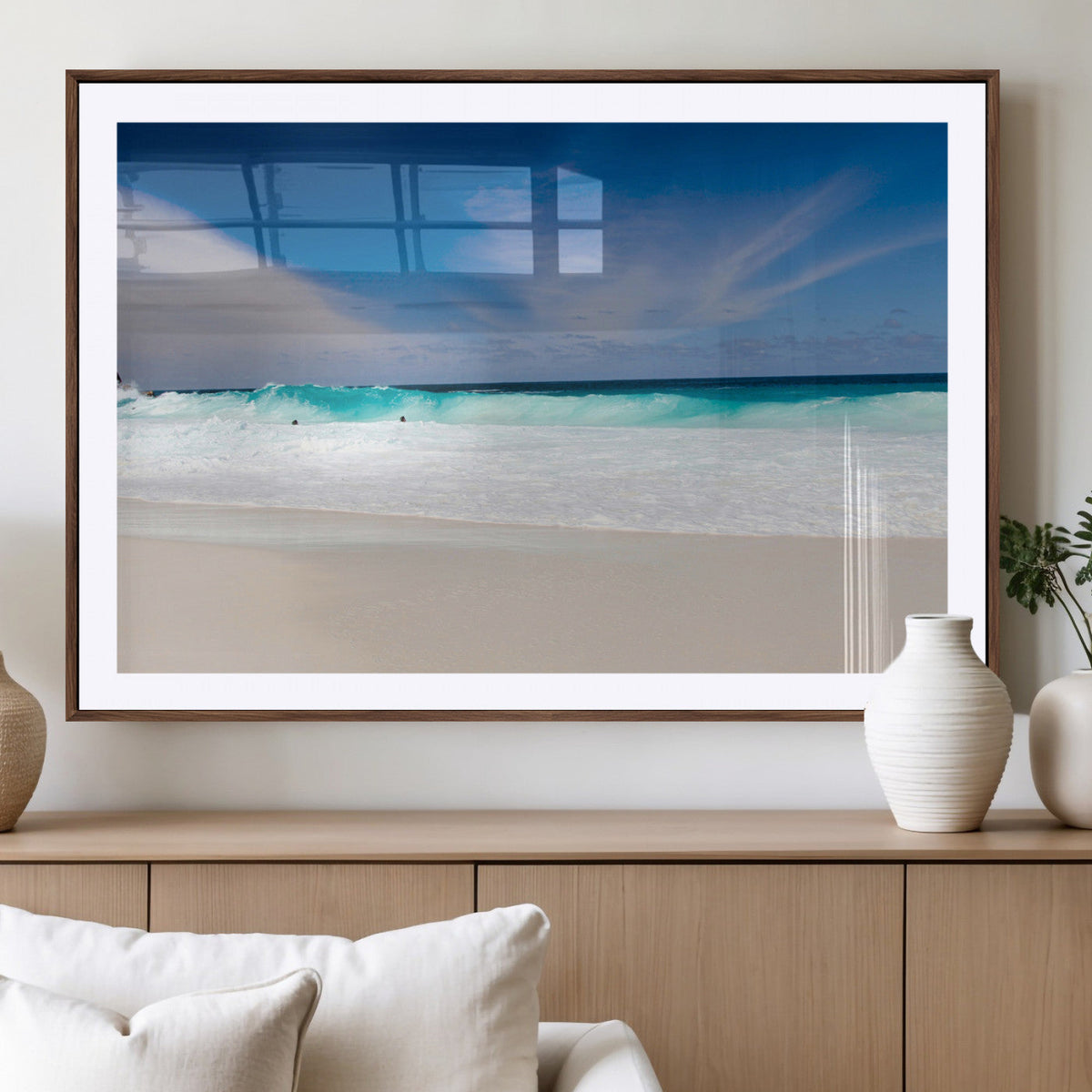 Ocean Breeze Wall Art Canvas Print, Aqua Waves and Coastal Horizon Under a Blue Sky