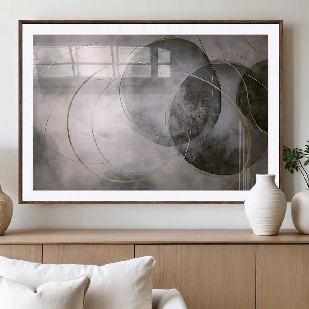 Abstract Grey Gold Wall Art | Modern Geometric Canvas