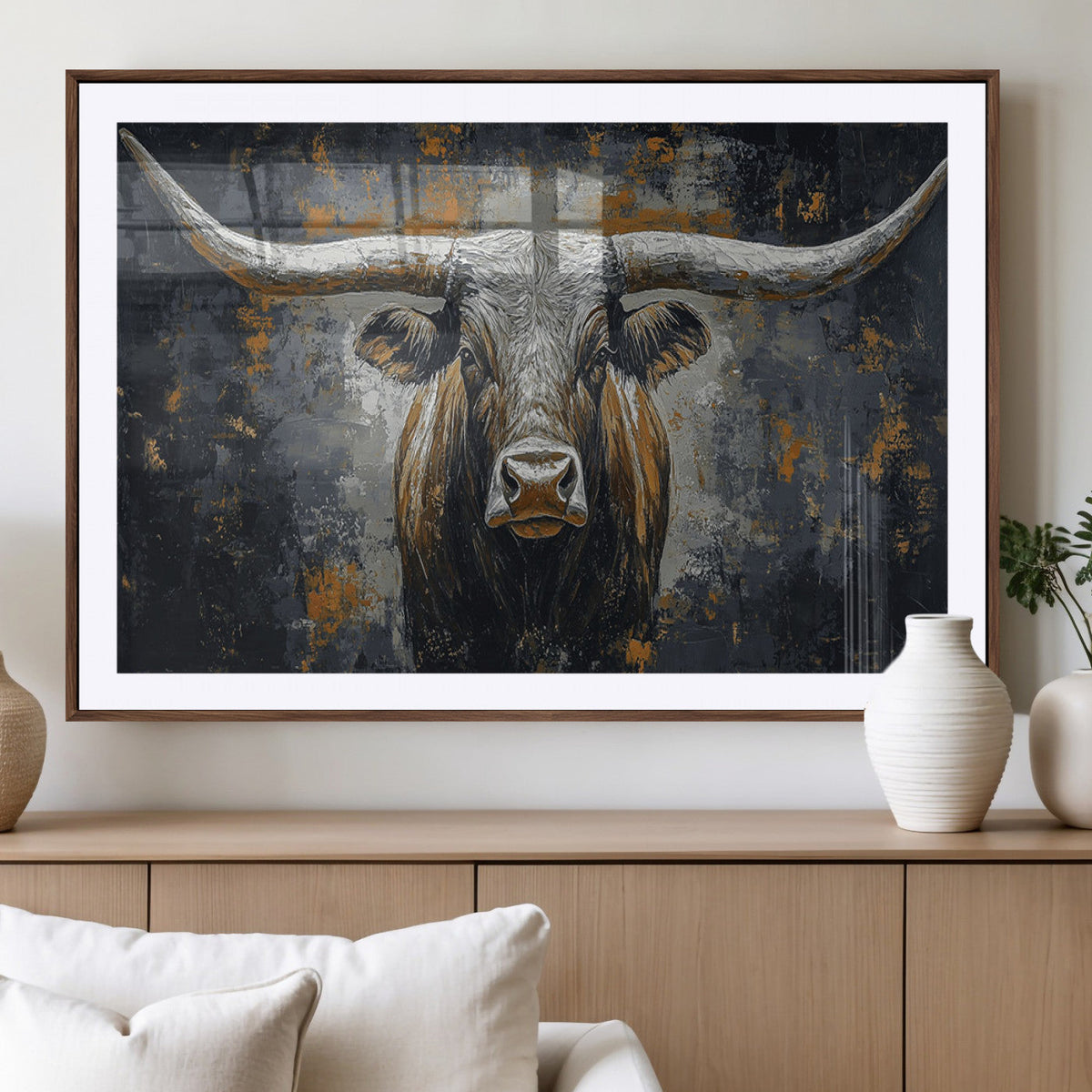 Rustic Bull Wall Art Canvas Print, Longhorn Wall Decor