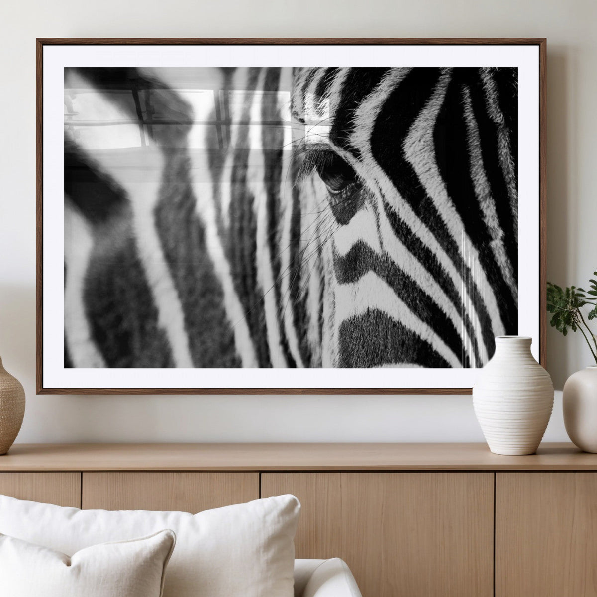 Zebra Stripes Wall Art Canvas Print, Black and White Close Up Wildlife Pattern