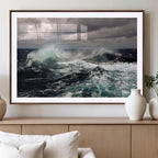 Stormy Ocean Waves Canvas Wall Art, Framed Turbulent Sea Nature Print