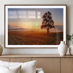 Golden Sunrise Landscape Canvas Wall Art, Framed Misty Field Nature Print