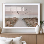 Coastal Pathway Canvas Wall Art Print, Framed Seaside Landscape with Beach and Birds