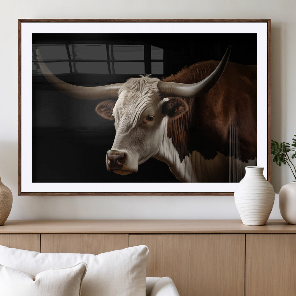 Texas Longhorn Bull Canvas Wall Art, Rustic Western Farmhouse Decor