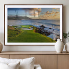 Coastal Golf Course Wall Art Canvas Print, Sunset with Rolling Green Fairways and Ocean Waves