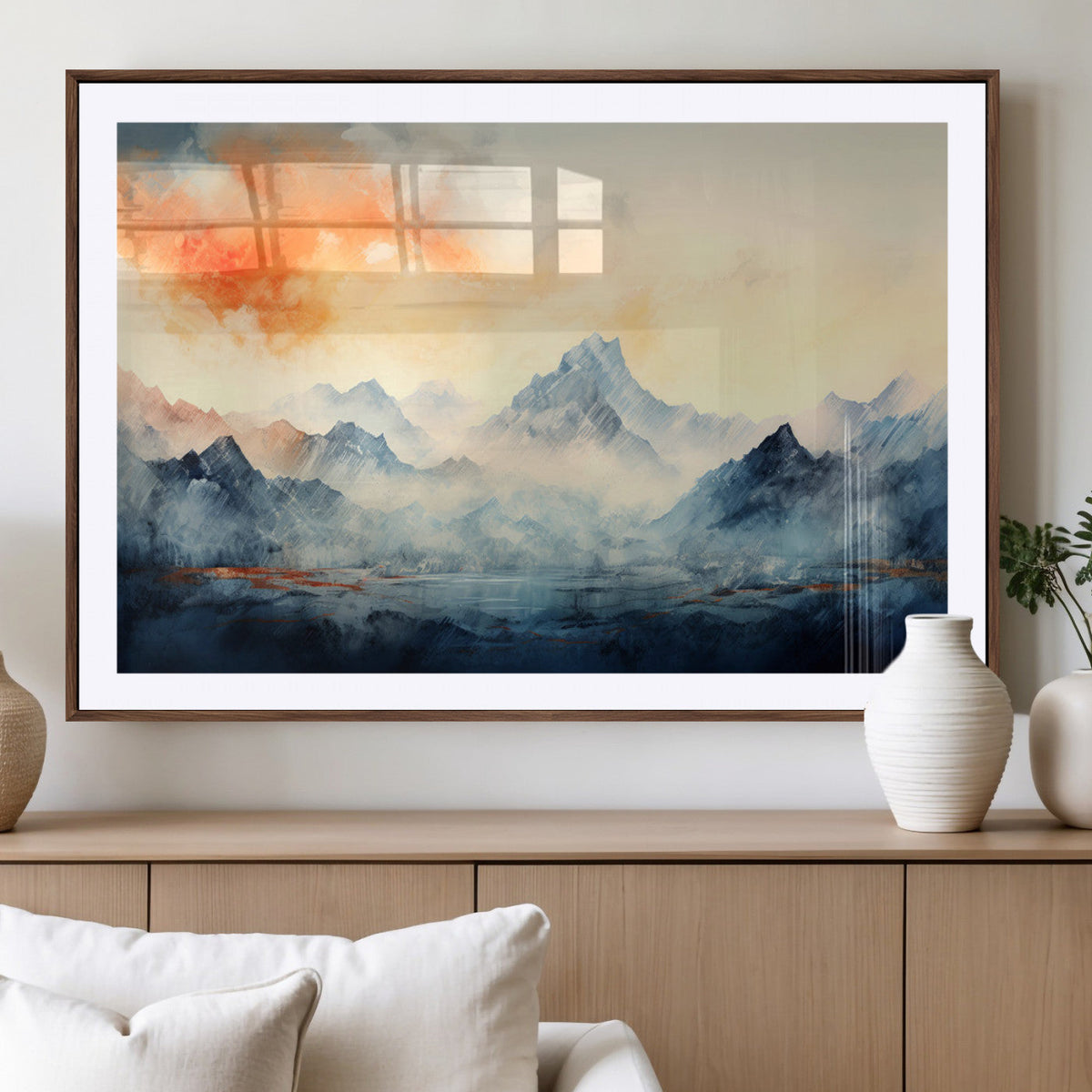 Warm Clouds Abstract Mountain Wall Art, Modern Landscape Canvas Print